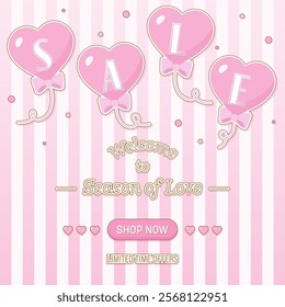 heart-shaped balloon with alphabet for sale promotion and marketing in pink theme, vector illustration