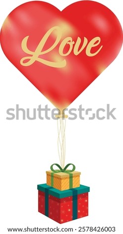 Heart-shaped balloon with “Love” in elegant script, perfect for Valentine's Day celebrations.