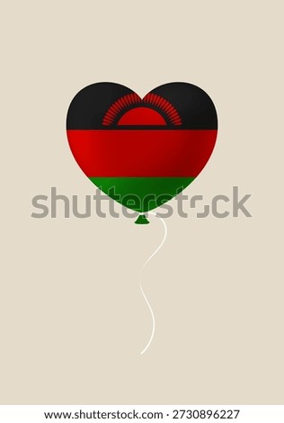 Heart-shaped balloon with the flag of Malawi floating on a string, a simple vector illustration of national pride..