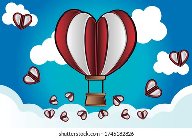 Heart-shaped balloon flying over clouds