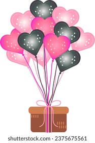 Heart-shaped balloon with gift tied with ribbon
