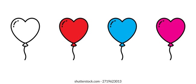 Heart-shaped balloon icon set vector on white background. celebration, party, love, valentines, festive, decoration, icon. vector illustration.