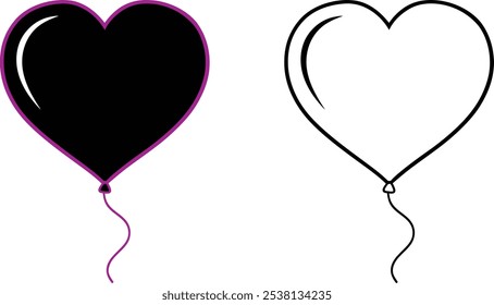 HeartShaped Balloon Illustration, Black and White