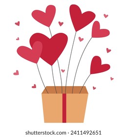 Heart-shaped balloons in a box.
