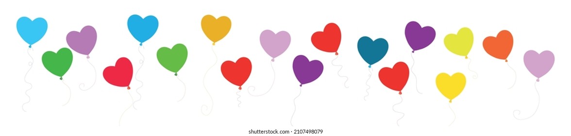 Heart-shaped balloons with ribbons. Vector
