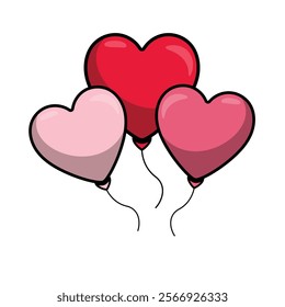 Heart-Shaped Balloons Vector Illustration – Perfect for Valentine's Day, Pink and Red Heart Balloons Clipart for Special Occasions