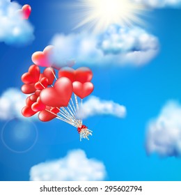 Heart-shaped baloon in the sky. EPS 10 vector file included