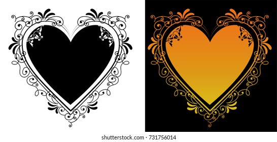 Heart-shaped baroque decorative ruling, ornament, vector data