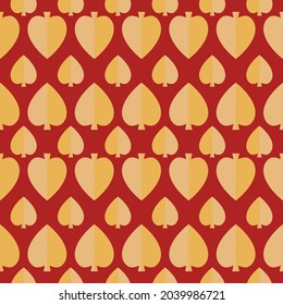 Patrón geométrico de la hoja bodhi en forma de corazón, fondo vectorial sin fisuras, adecuado para destruir tejidos, patrones textiles, papel tapiz, envoltura de regalo.