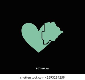 A heart-shaped Botswana map design, symbolizing love for the nation. Ideal for tourism, conservation, and cultural projects.