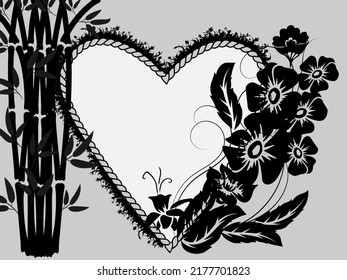  Heart-shaped bouquets are added gorgeous bamboo clumps for Valentine's Day and wedding designs. Beautiful wreaths are hand-drawn and insulated on white. Vector illustration.