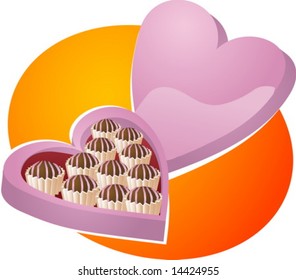 Heart-shaped box of chocolates. Valentines illustration