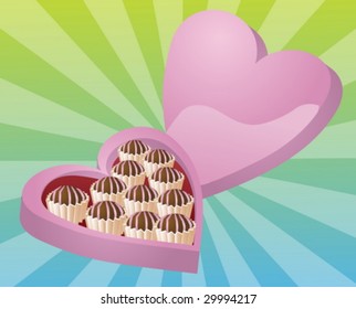 Heart-shaped box of chocolates. Valentines illustration