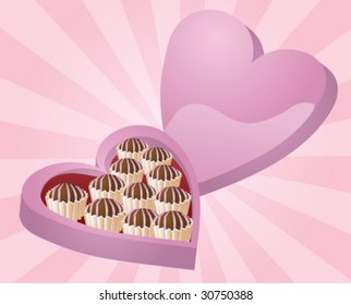Heart-shaped box of chocolates. Valentines illustration