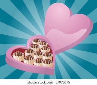 Heart-shaped box of chocolates. Valentines illustration