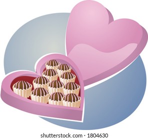 Heart-shaped box of chocolates. Vector isometric illustration