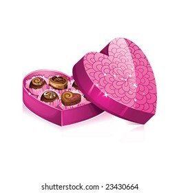 Heart-shaped box of delicious chocolates, vector illustration