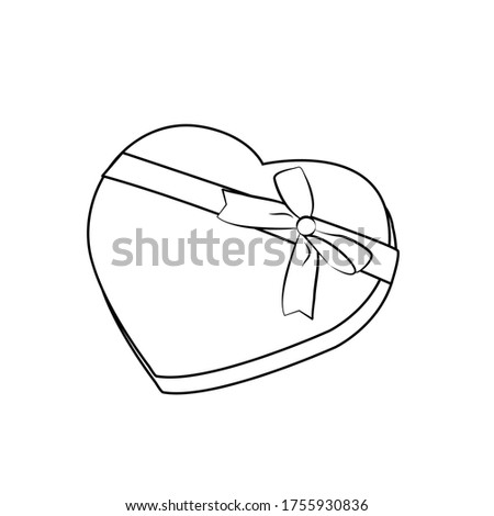 Heart-shaped box on a white background. Linear illustration in Doodle style