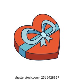 Heart-shaped box with ribbon vector pop art icon. Gift for valentine day celebration. Icon for love holiday or romantic festive. Romance and affection, passion and charm sign. Wrapping for surprise.