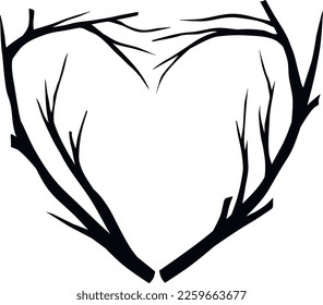 Heart-shaped Branches Vector Illustration Black and White