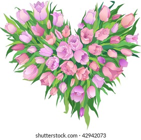 Heart-shaped bunch of tulips vector