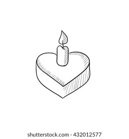 Heart-shaped cake with candle vector sketch icon isolated on background. Hand drawn Heart-shaped cake with candle icon. Heart-shaped cake with candle sketch icon for infographic, website or app.