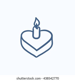 Heart-shaped cake with candle vector sketch icon isolated on background. Hand drawn Heart-shaped cake with candle icon. Heart-shaped cake with candle sketch icon for infographic, website or app.