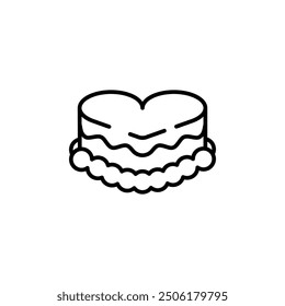 Heart-shaped cake icon. Simple heart-shaped cake icon with cream decorations for social media, app, and web design. Vector illustration.