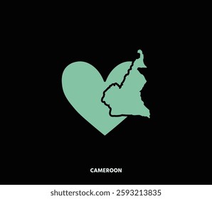 A heart-shaped Cameroon map design, symbolizing national pride. Ideal for cultural, tourism, and adventure-themed projects.