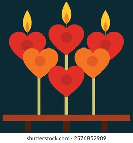 Heart-Shaped Candles on Sticks Symbolizing Love and Warmth Celebration