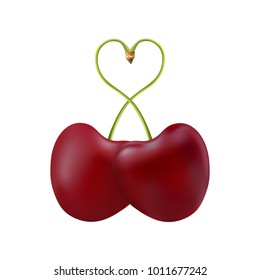 Heart-shaped cherries in the vector.