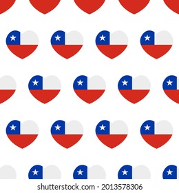 Heart-shaped Chile Flags Vector Seamless Pattern Background For Independence Day And Other National Holidays Design.