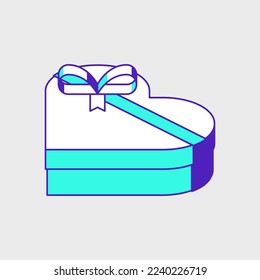 Heart-shaped chocolate box isometric vector icon illustration