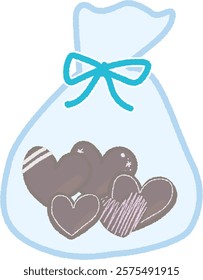 Heart-shaped chocolates in light blue bag