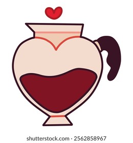 Heart-Shaped Coffee Pot Illustration with a Red Heart Accent