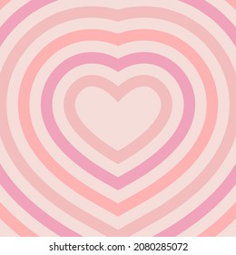 Heart-shaped concentric stripes vector background. Girlish romantic surface design. Pink aesthetic hearts backdrop.