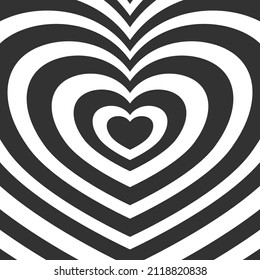 Heart-shaped Concentric Stripes Vector Background. Girlish Romantic Surface Design. Aesthetic Hearts Backdrop.