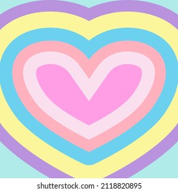 Heart-shaped Concentric Stripes Vector Background. Girlish Romantic Surface Design. Aesthetic Hearts Backdrop.