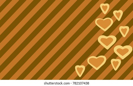 Heart-shaped cookies with striped background.