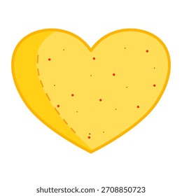 Heart-shaped cracker illustration. Simple, clean design with yellow and red accents. Ideal for food, health, or love-themed projects. Vector graphic, isolated on white.