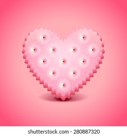 Heart-shaped cracker photo realistic vector on pink background