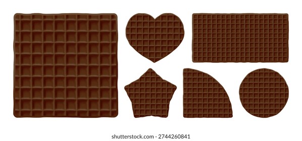 Heart-shaped cracker for waffle pancakes, chocolate square waffle. Brunch pattern with stroopwafels and a round cream bisquit, circle vector icon. Dutch croffle texture for realistic graham cookies