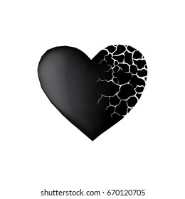 Heart-shaped cracks on white background. Texture design in grunge style. Love Vector concept for valentine day.