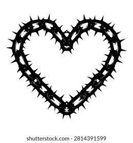 A heart-shaped crown made of thorns, representing love, sacrifice, pain, and resilience in a symbolic artistic design.