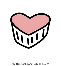 Herzförmiger Cupcake, Vektordoodle-Illustration.