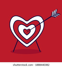 A heart-shaped dart board with an arrow hitting the very middle.