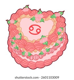 Heart-Shaped Decorative Design Featuring the Cancer Zodiac Symbol and Roses