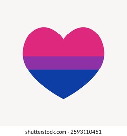 Heart-shaped design with bisexual pride colors: pink, purple, and blue. Bisexual pride heart symbol. Pink, purple, blue heart icon for bisexual pride. Love element vector.