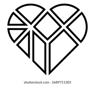 Heart-shaped design created using a tangram puzzle. perfect for brain teasers and educational fun.