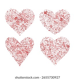 Diseño en forma de corazón formado utilizando caligrafía árabe, que simboliza el amor, la belleza y la expresión cultural en un estilo de escritura árabe moderno